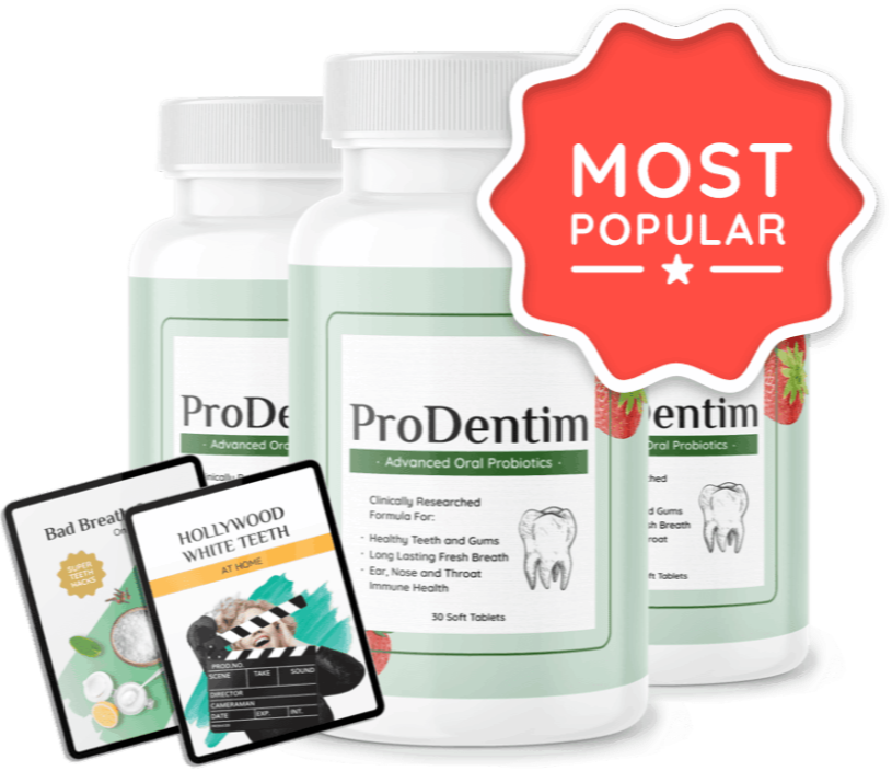 ProDentim official product bottle for healthy teeth gums and fresh breath