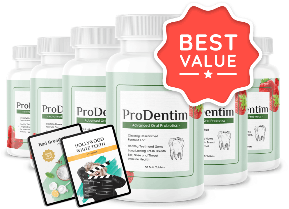 ProDentim chewable tablets bottle for oral microbiome balance and gum care